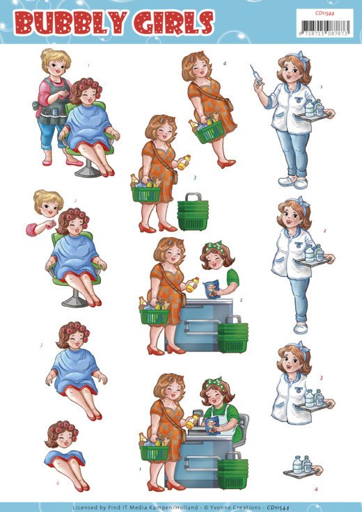 3D knipvel - Yvonne Creations - Bubbly Girls - Professions